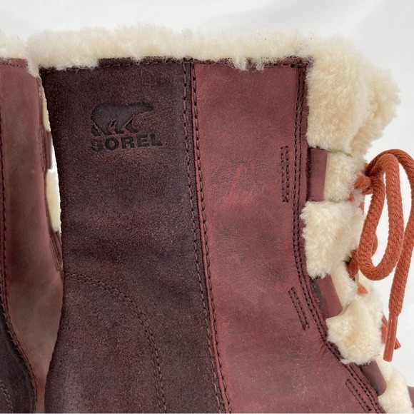 Sorel Joan of Arctic II Cattail Leather Suede Shearling Trim Wedge Mid Boots 9 - Picture 15 of 16